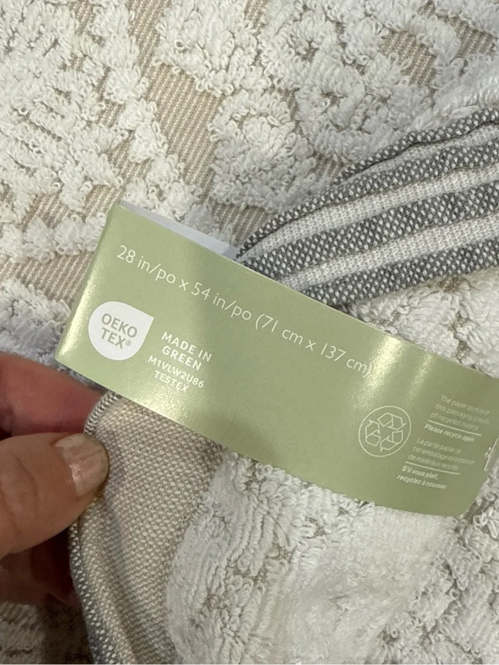Peri Home Brenna Medallion White Grey Linen Color Bath Towel 28x54” Cotton NWT